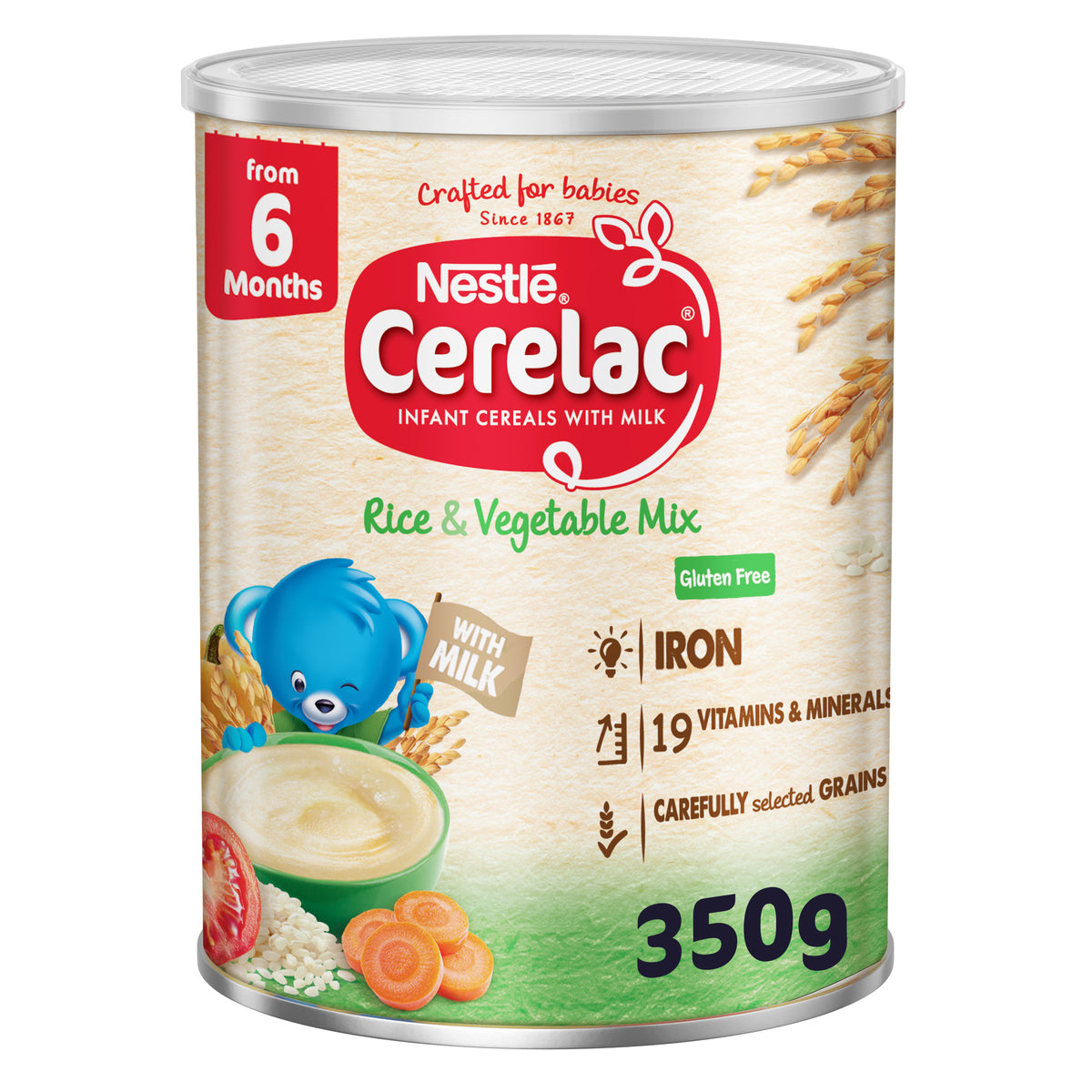 Nestlé Cerelac Rice & Vegetable Mix – Infant Cereal with Milk (From 6 Months) – 350g