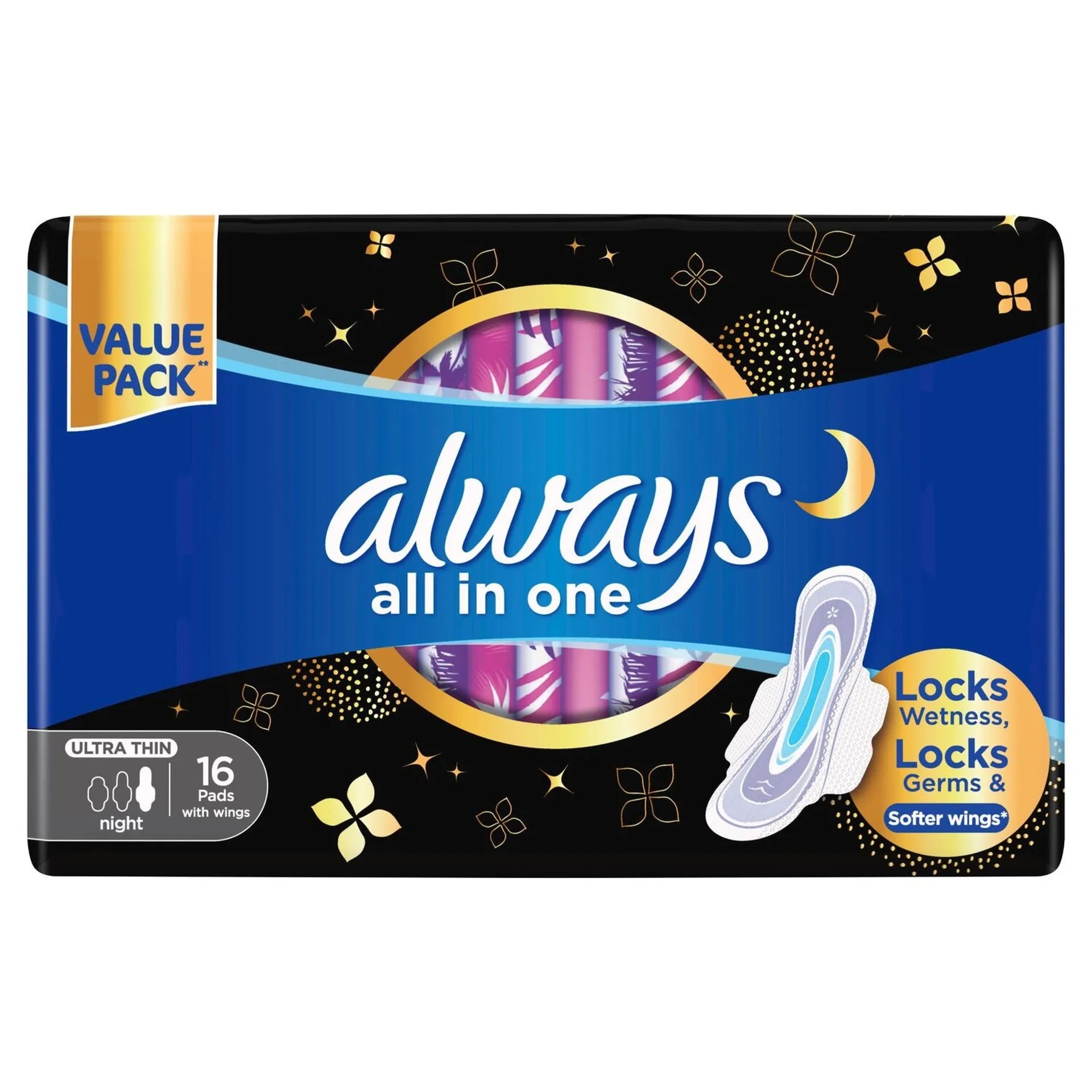 Always All in One Ultra Thin Night Sanitary Pads With Wings 16 pcs - MamaApp