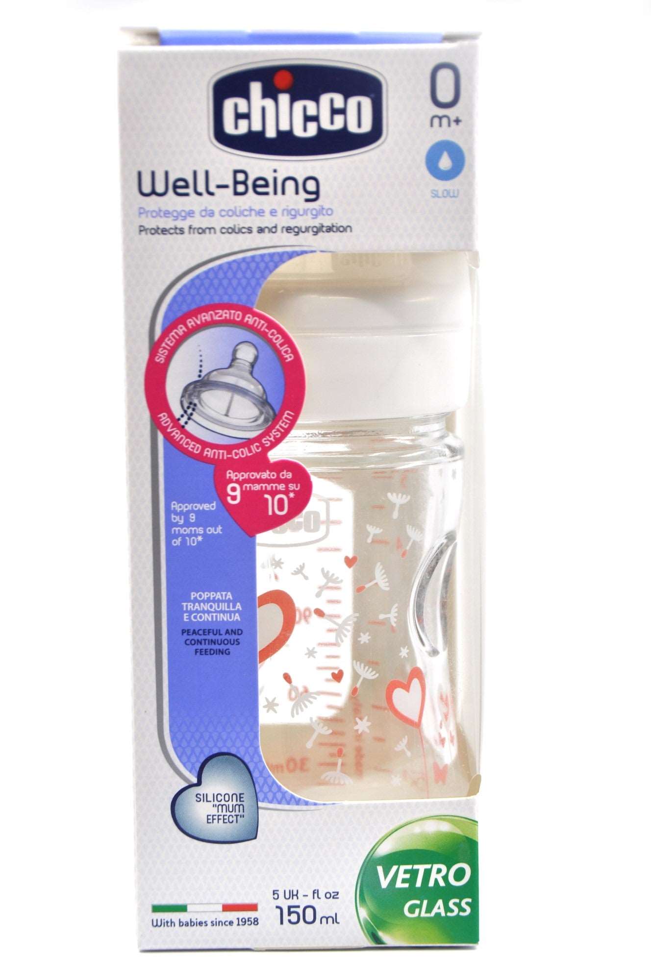 MamaApp Chicco Bottle Well Being Glass 150 ml Normal Silicone