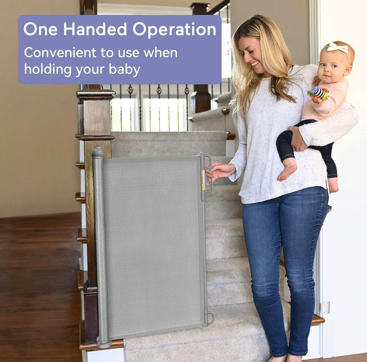 Momcozy Retractable Baby Gate 140cm-Grey