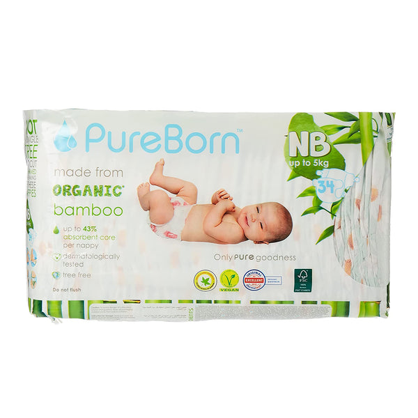 Pure Born Organic Bamboo Diapers NB 34's