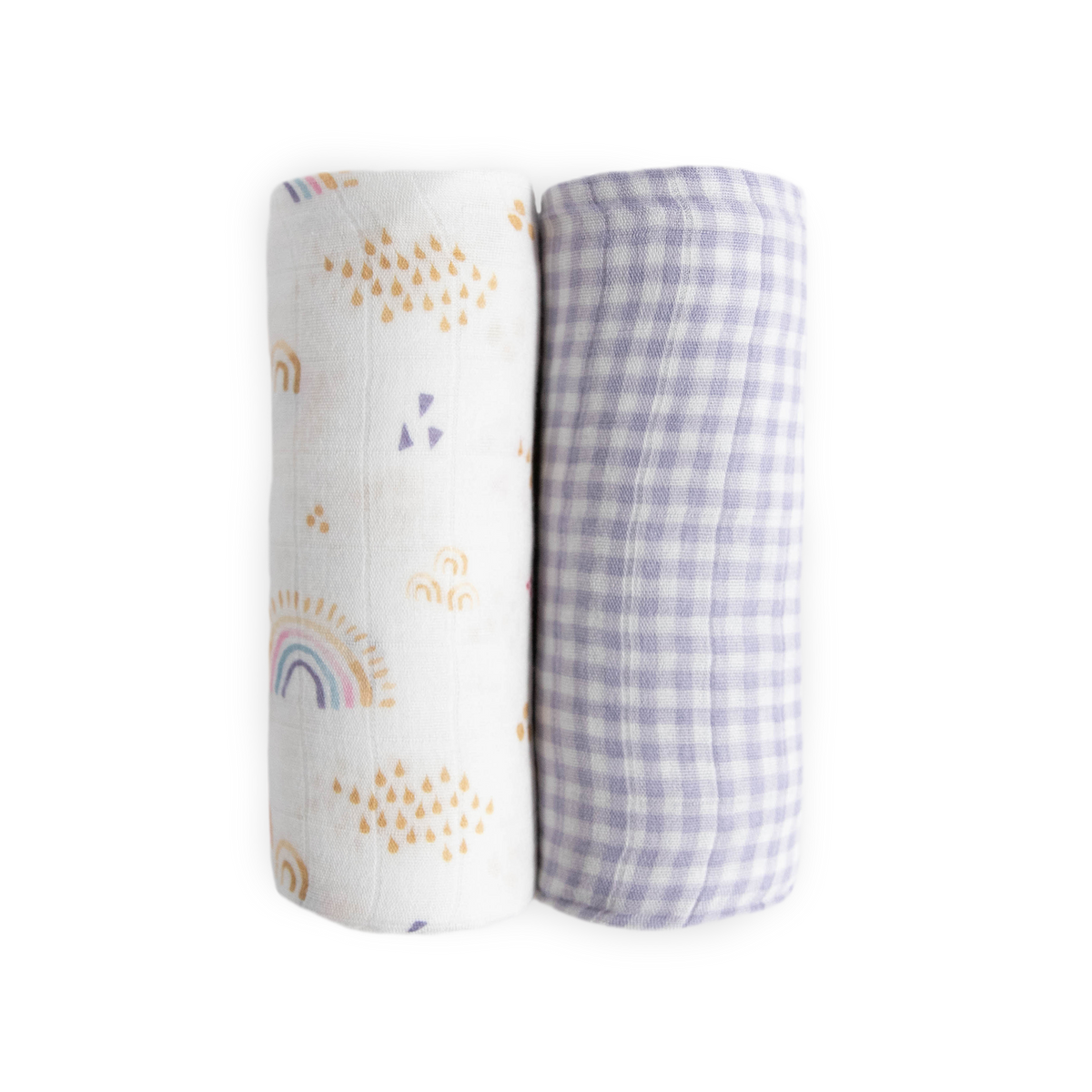 Little Unicorn 2-Pack Deluxe Muslin Swaddle Set-Rainbow Gingham Set