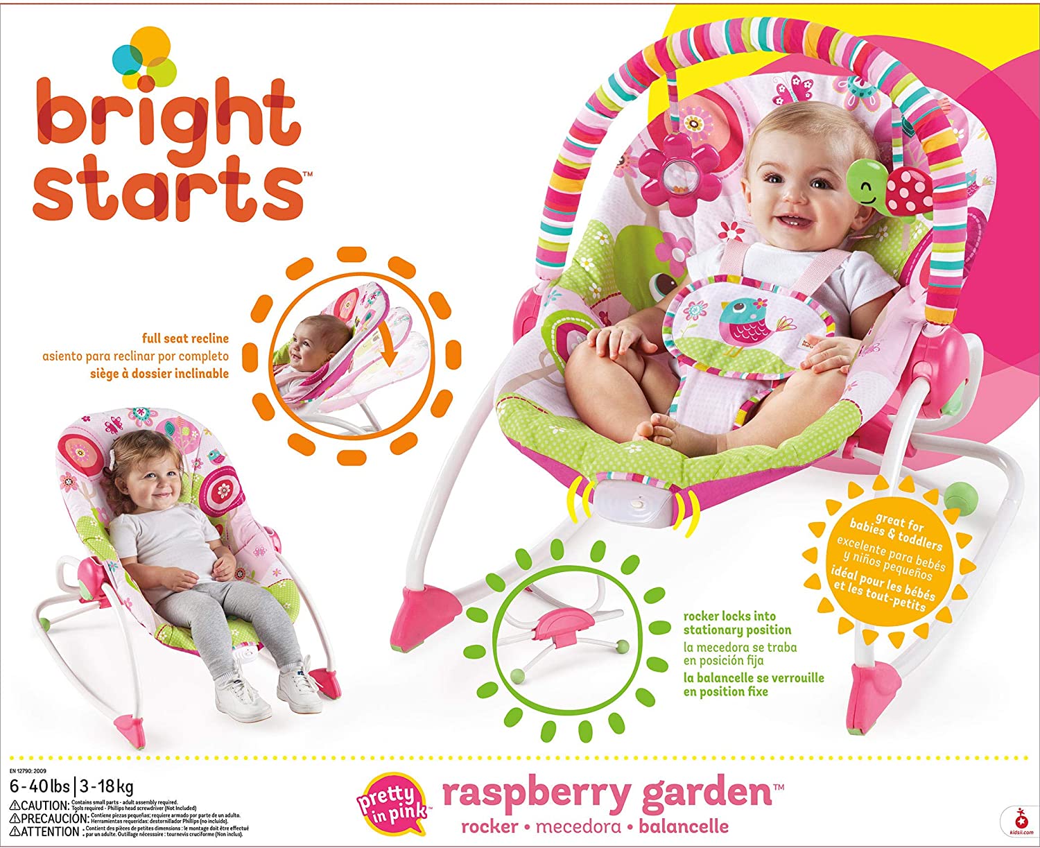 Kids2 Bright Starts Infant To Toddler Rocker Raspberry Garden