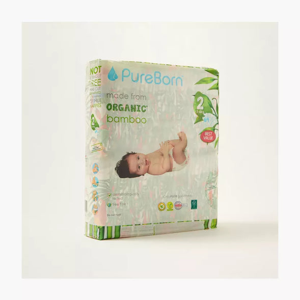 Pure Born Organic Bamboo Baby Diapers No.2, 64's