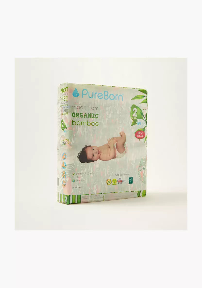 Pure Born Organic Bamboo Baby Diapers No.2, 64's