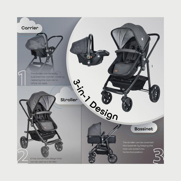 MOON Tres 3 in 1 Travel System -Black