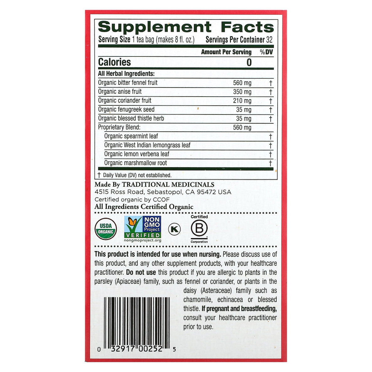 Organic Mother’s Milk® Lactation Tea – 32 Wrapped Tea Bags (56g)