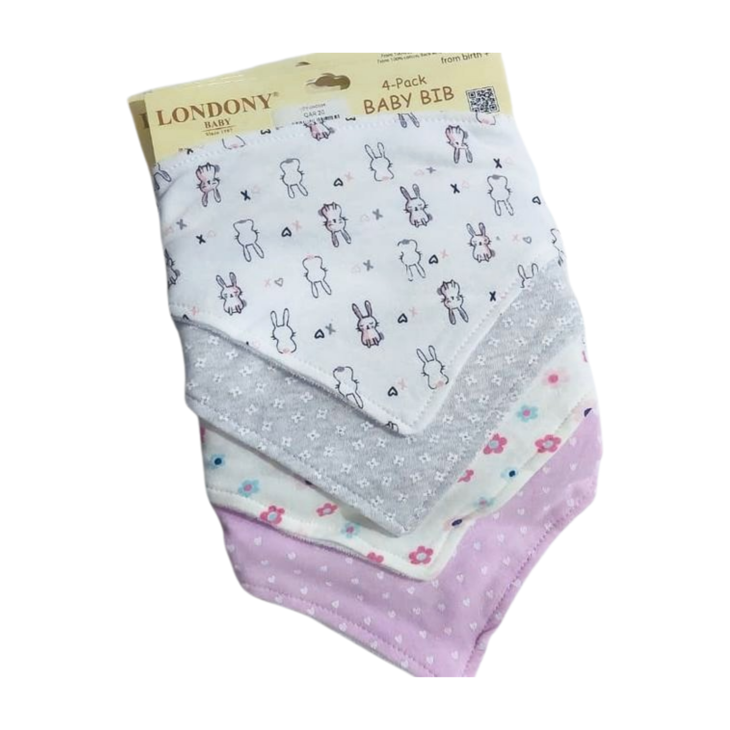 Londony 4-Pack Baby Girl Bibs – Soft, Absorbent & Stylish (White, Pink & Grey Mix)