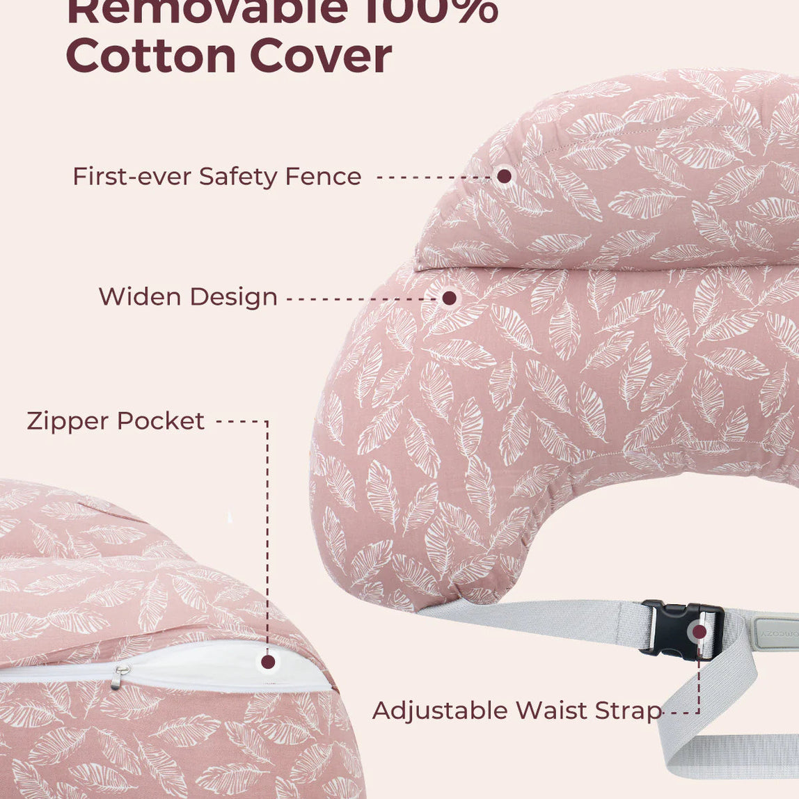 Momcozy Multifunctional and Adjustable Nursing Pillow (Light Pink)