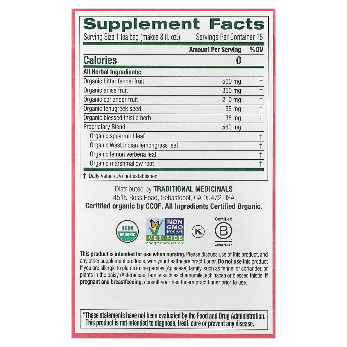 Organic Mother’s Milk® Tea – 16 Wrapped Tea Bags (28g)