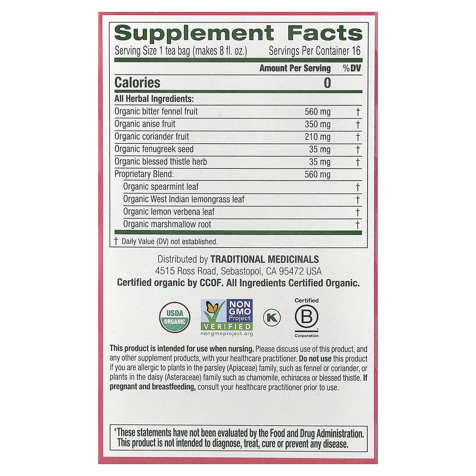 Organic Mother’s Milk® Tea – 16 Wrapped Tea Bags (28g)