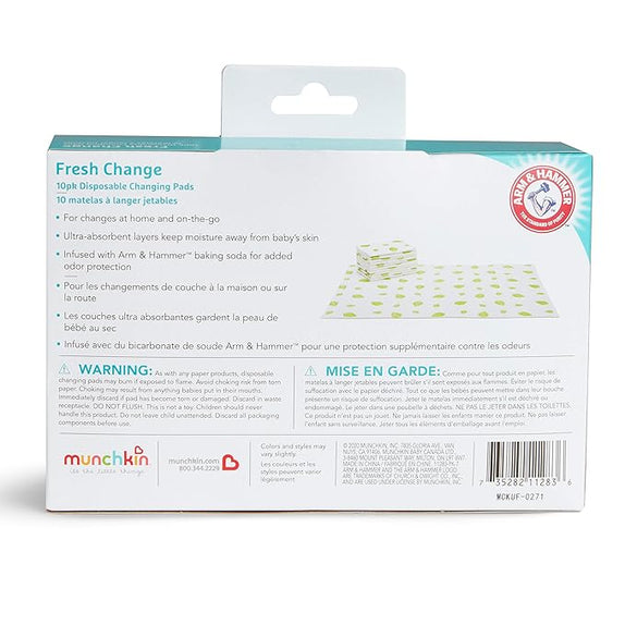 Munchkin arm hammer disposable changing pads 10 pack white green