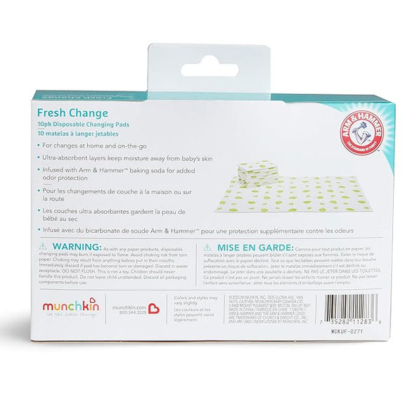 Munchkin arm hammer disposable changing pads 10 pack white green