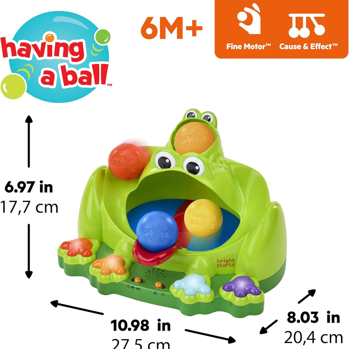 Bright Starts Poppin' Ball Frog Ball Play Toy 6M+
