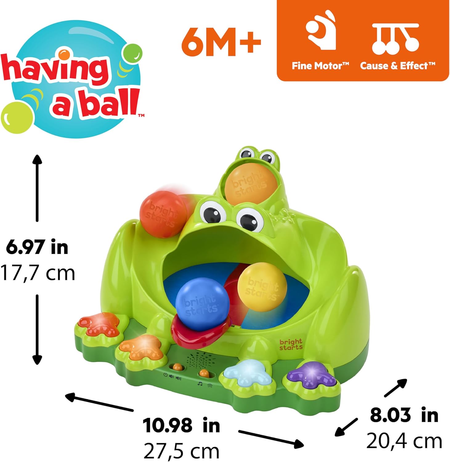 Bright Starts Poppin' Ball Frog Ball Play Toy 6M+