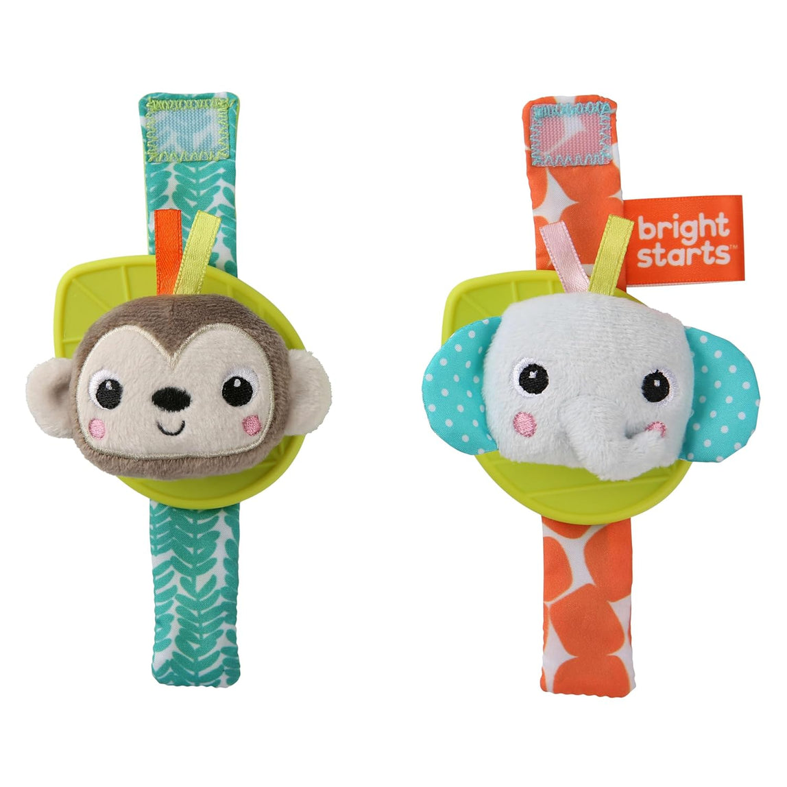 Bright Starts Rattle & Teethe Wrist Pals Toy - Monkey & Elephant - (0 Month+)