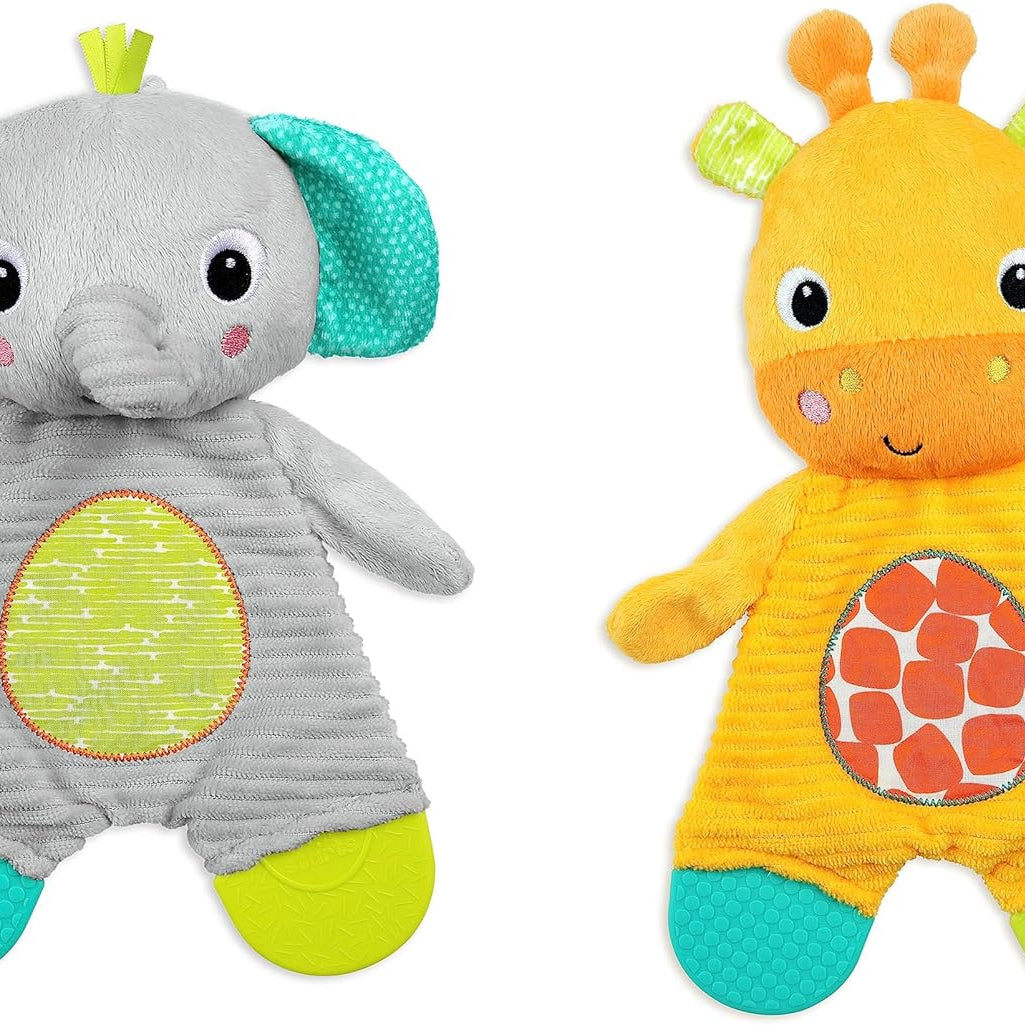 Bright Starts Snuggle & Teethe Plush Giraffe + Elephant - (0 Month+)