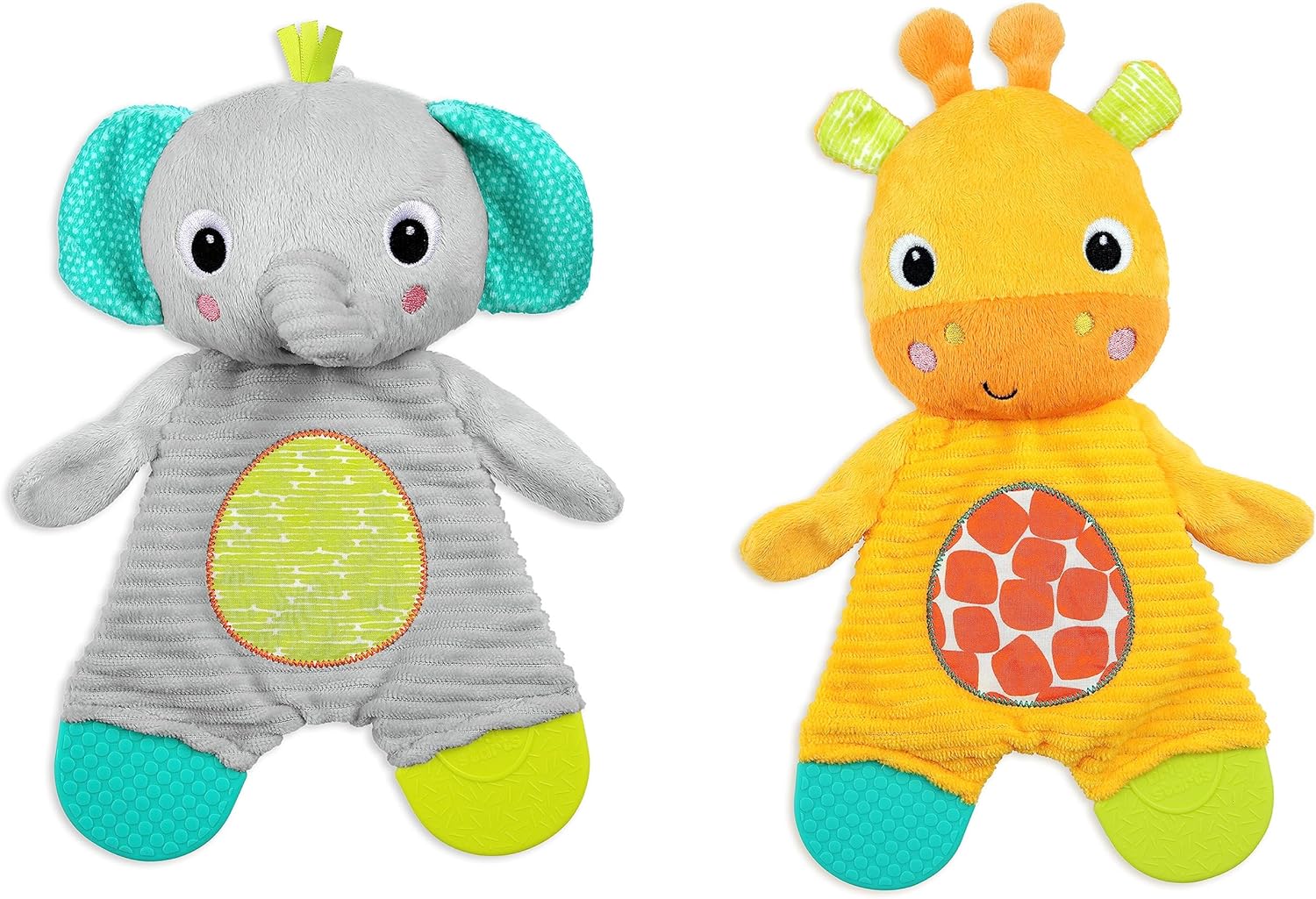 Bright Starts Snuggle & Teethe Plush Giraffe + Elephant - (0 Month+)