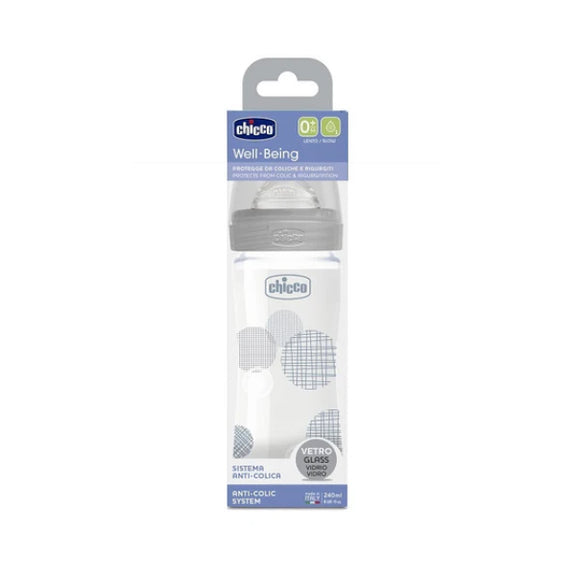 Chicco Well Being Glass Bottle Unisex 240 ml - Slow Flow - MamaApp