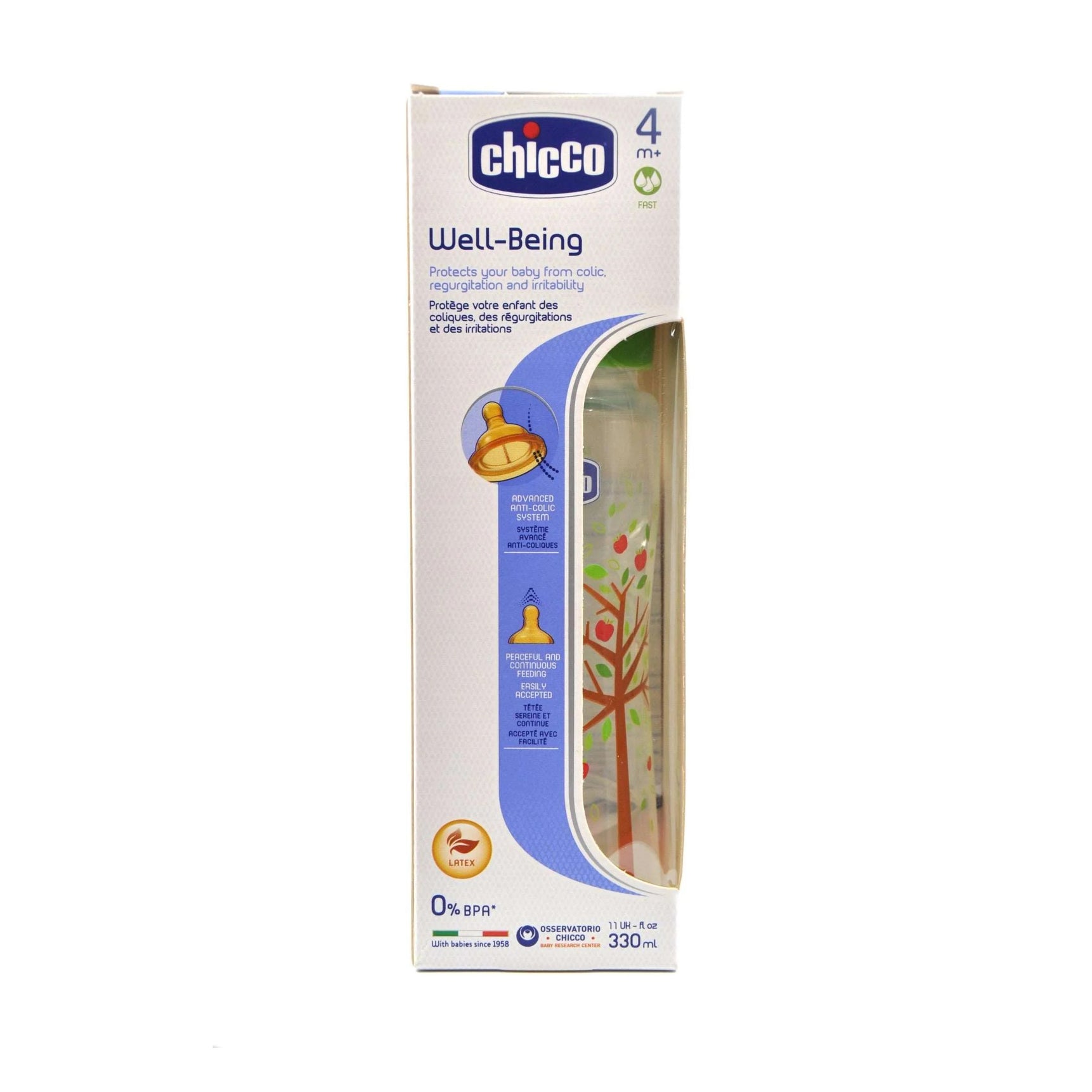 Chicco Bottle Well Being Unisex 330 ml Fast Latex - MamaApp Qatar