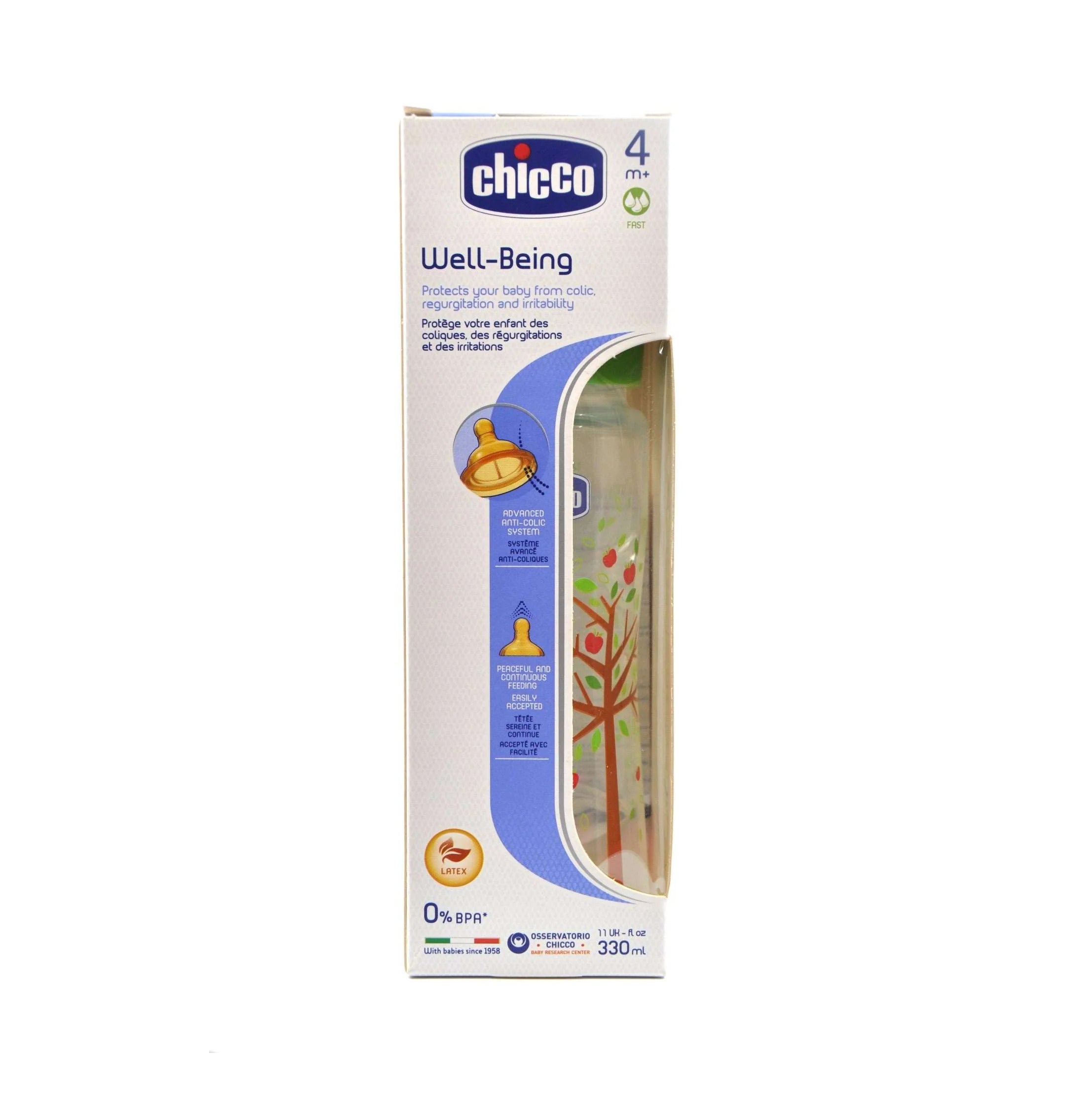 Chicco Bottle Well Being Unisex 330 ml Fast Latex - MamaApp Qatar