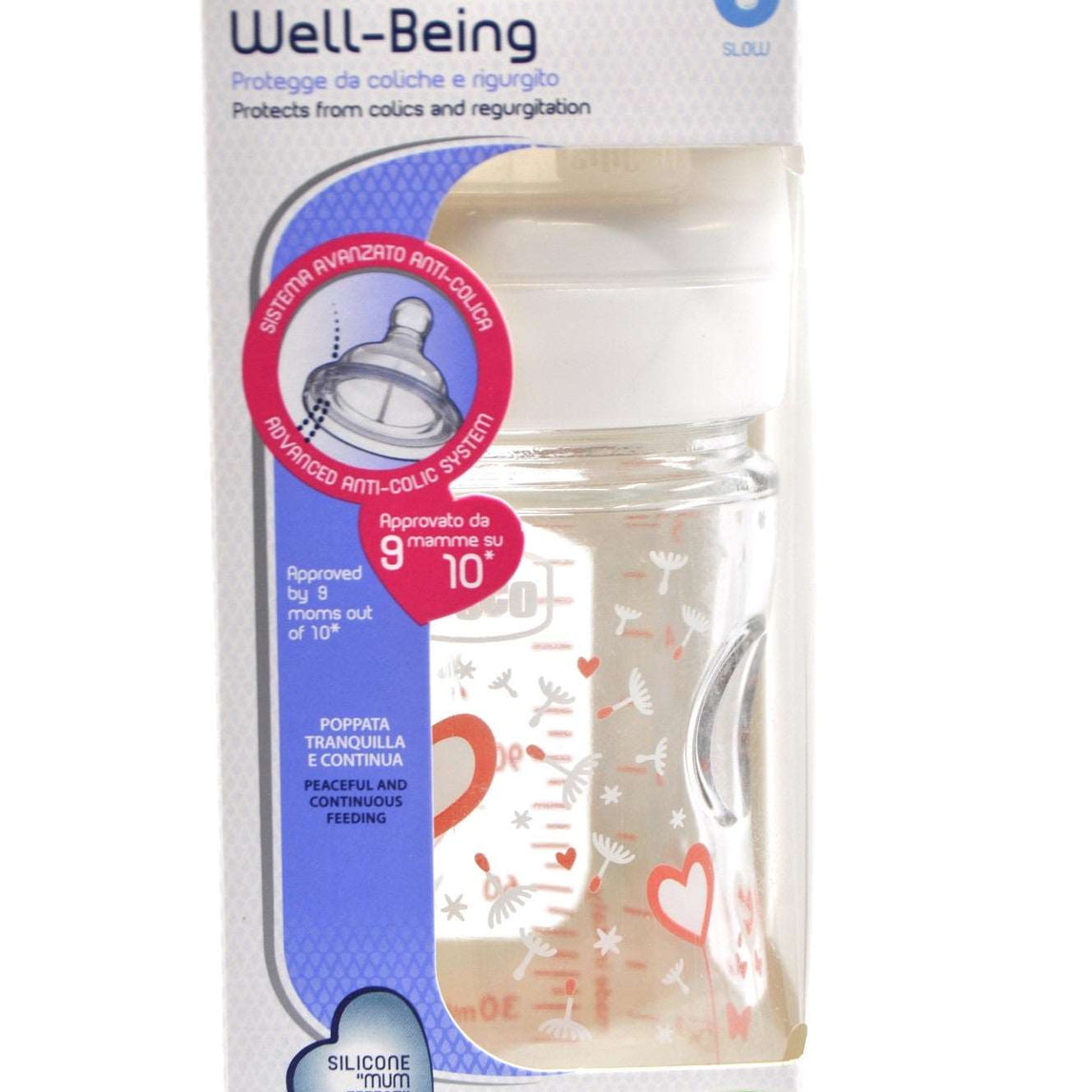 Chicco Bottle Well Being Glass 150 ml Normal Silicone - MamaApp