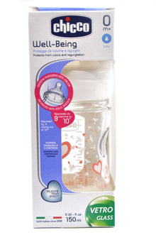 MamaApp Chicco Bottle Well Being Glass 150 ml Normal Silicone