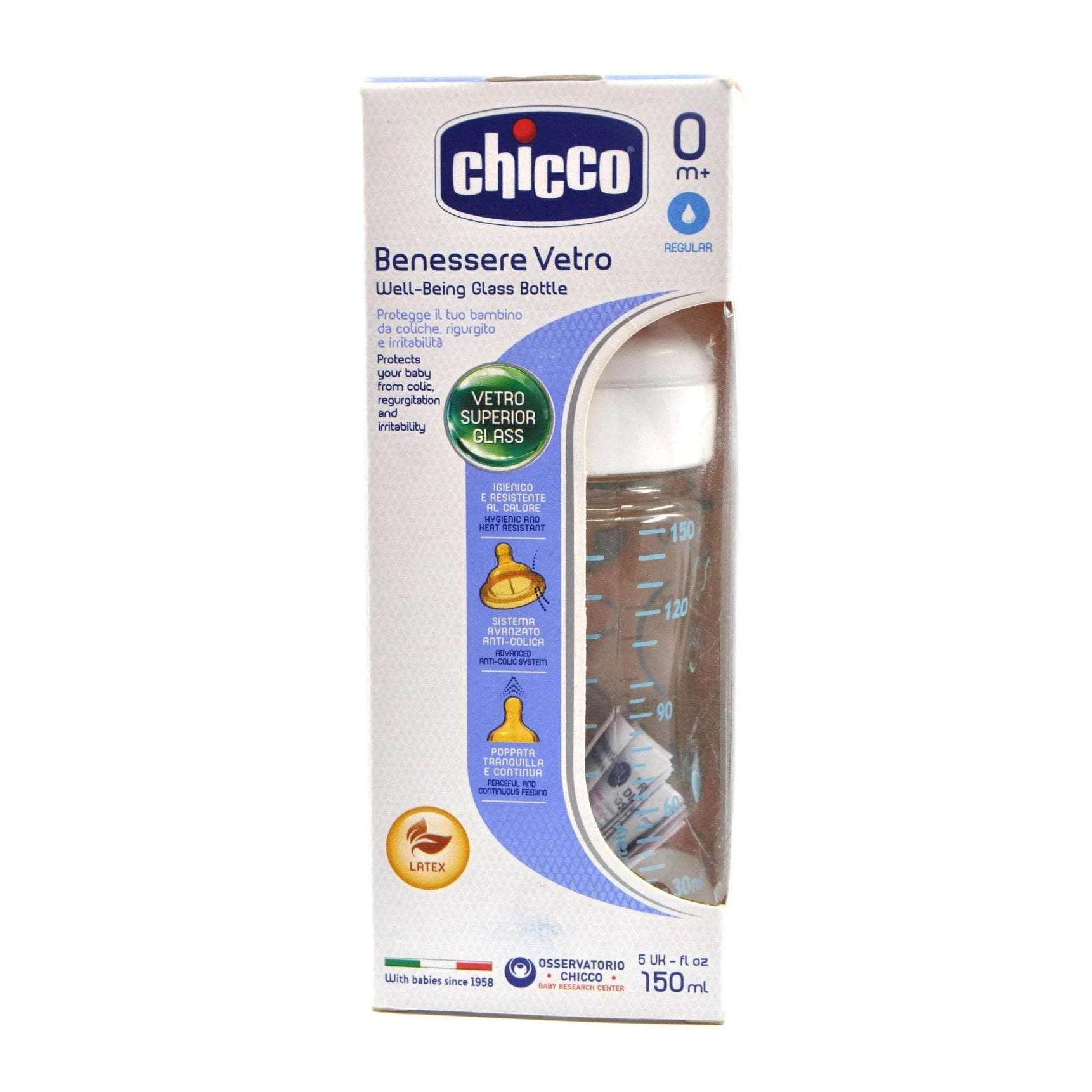 Chicco Bottle Well Being Glass Deco Boy 150 ml Latex - MamaApp