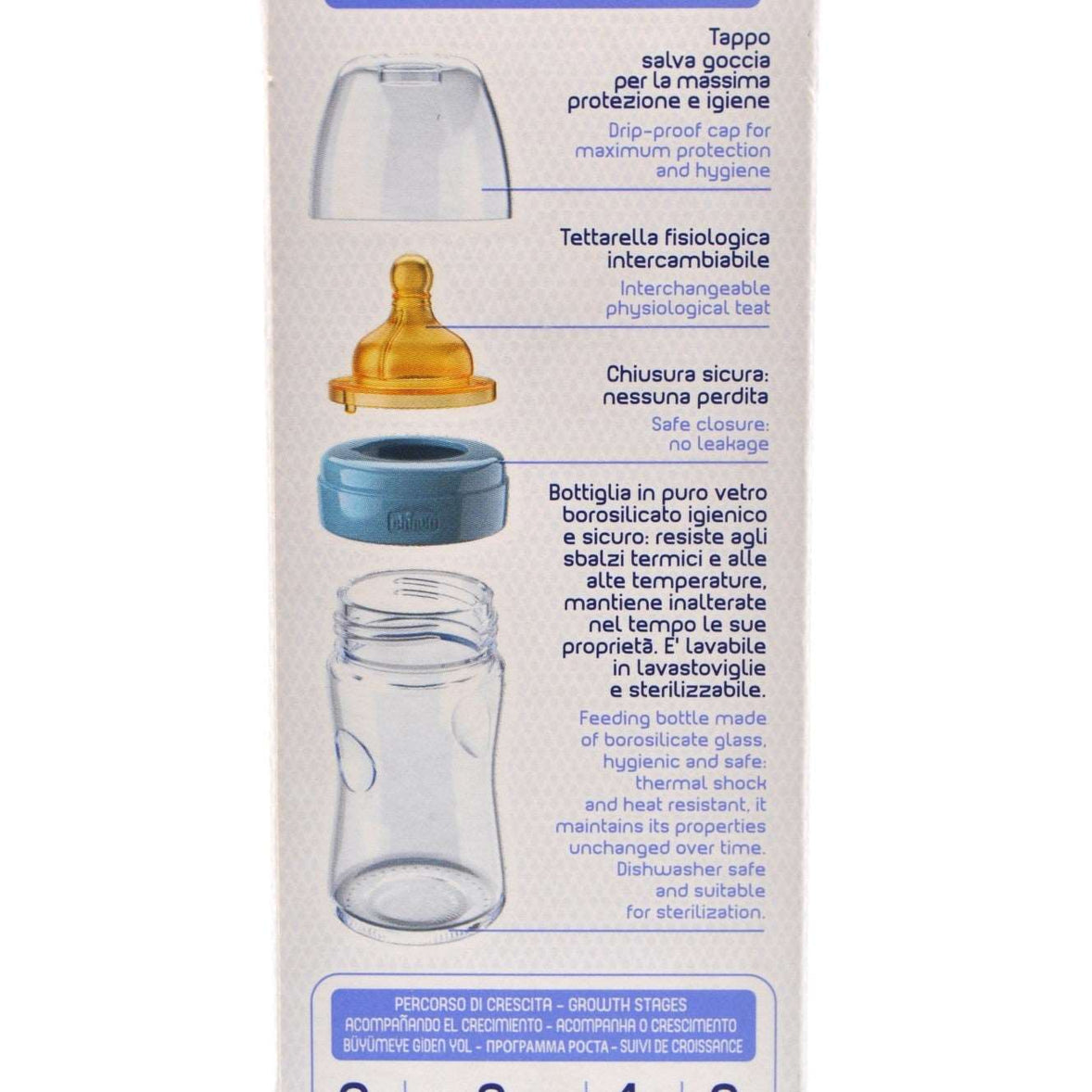 MamaApp Chicco Bottle Well Being Glass Deco Boy 150 ml Latex