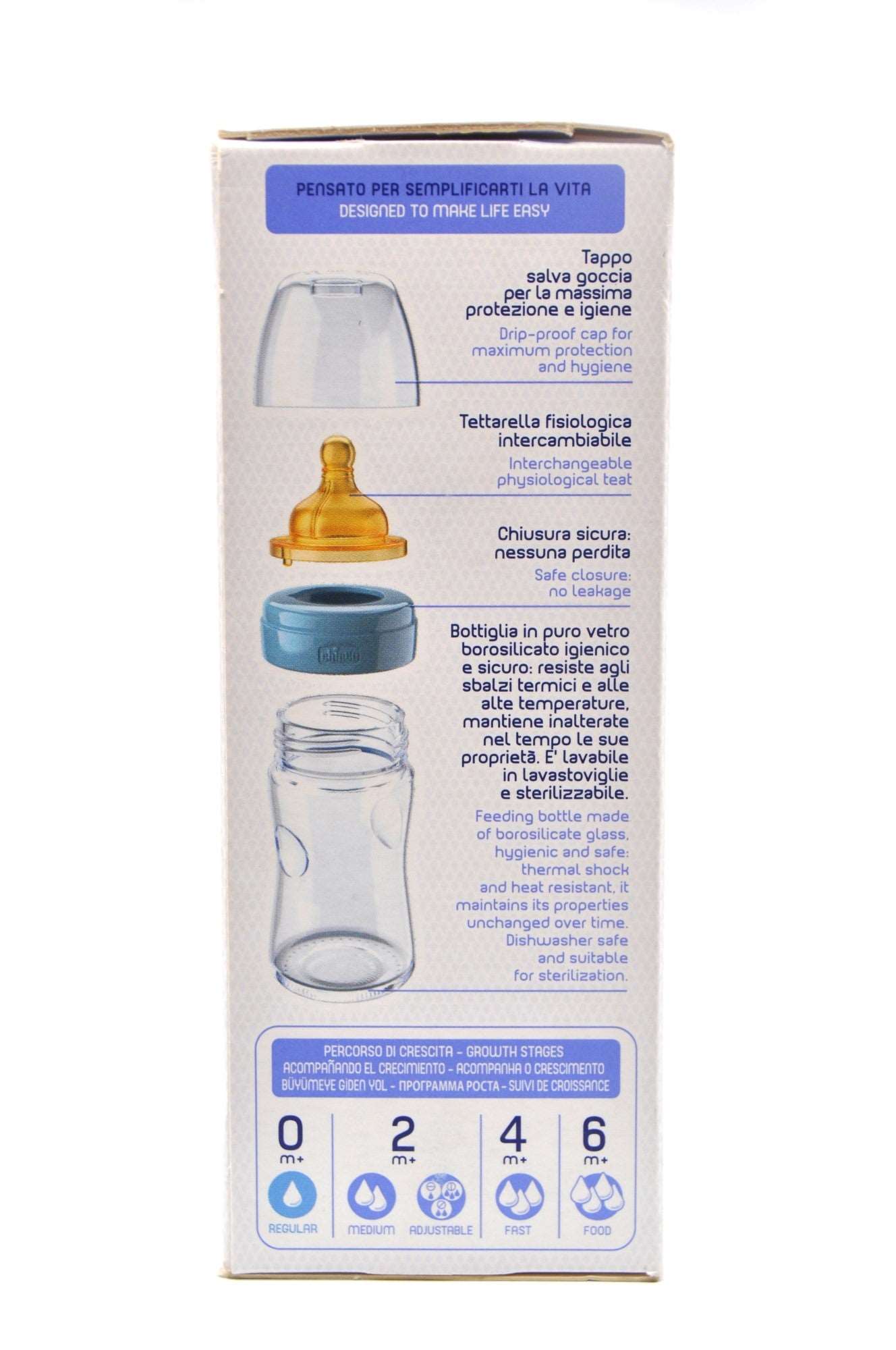 MamaApp Chicco Bottle Well Being Glass Deco Boy 150 ml Latex