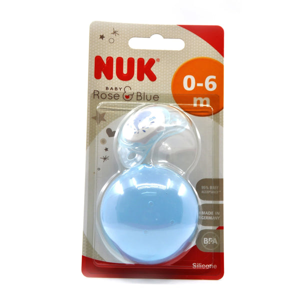 NUK Pacifier with Ring + Box Silicone Size 1 Baby Blue