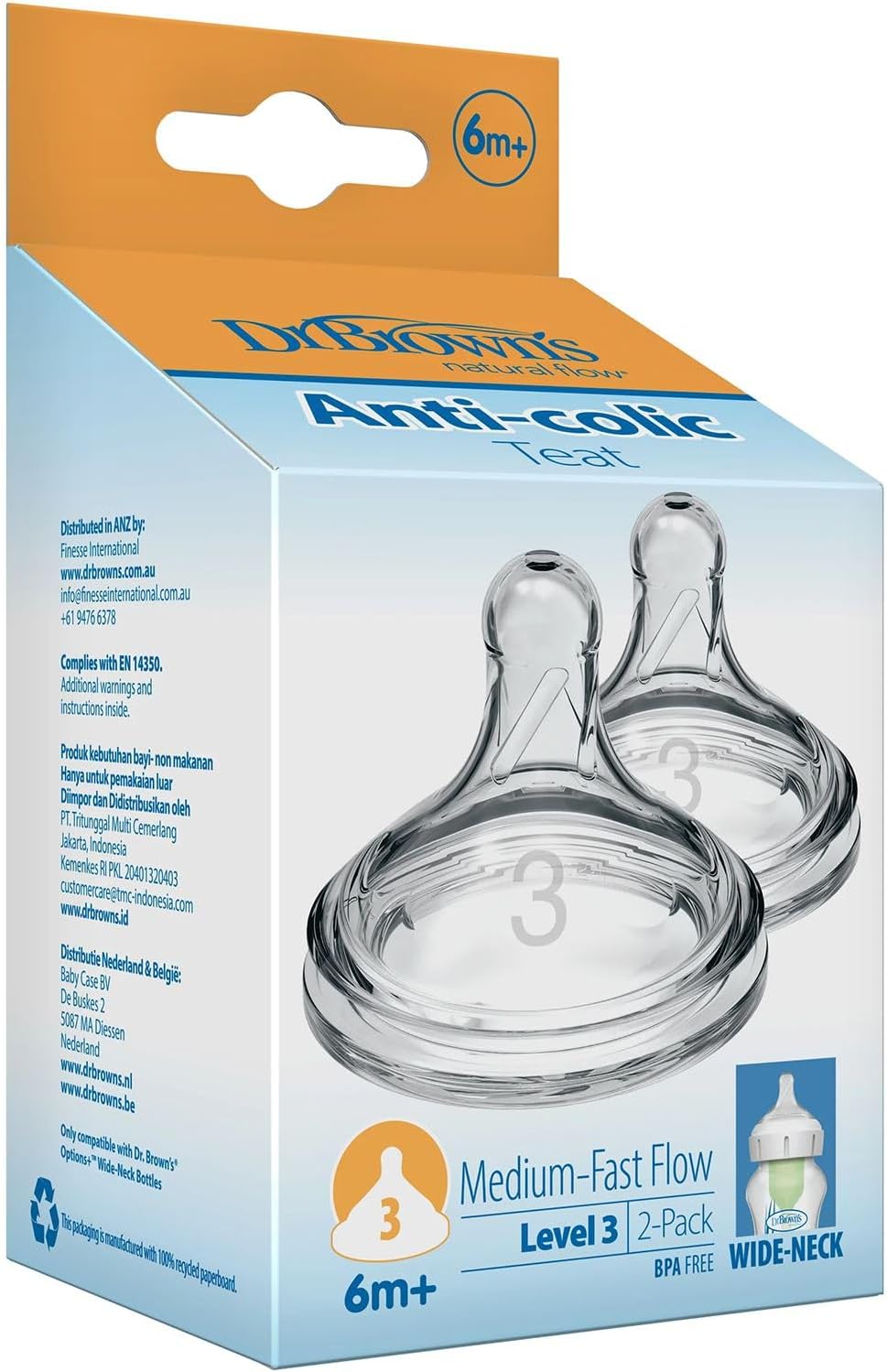 Dr. Brown's Level 3 W-N Silicone Options+ Nipple, 2-Pack (6M+)