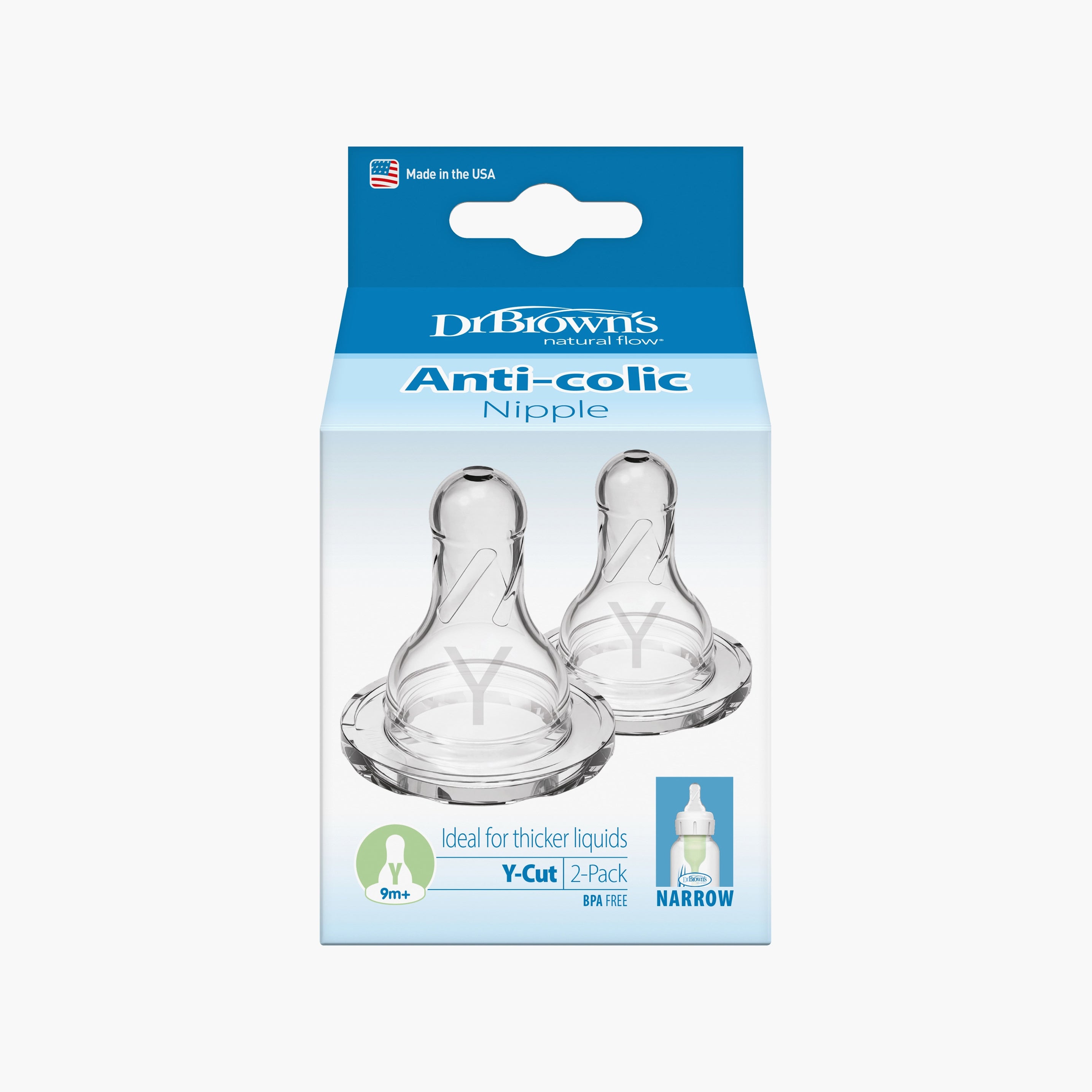 Dr. Brown's Y-Cut Silicone Narrow Nipple, 2-Pack (9M+)