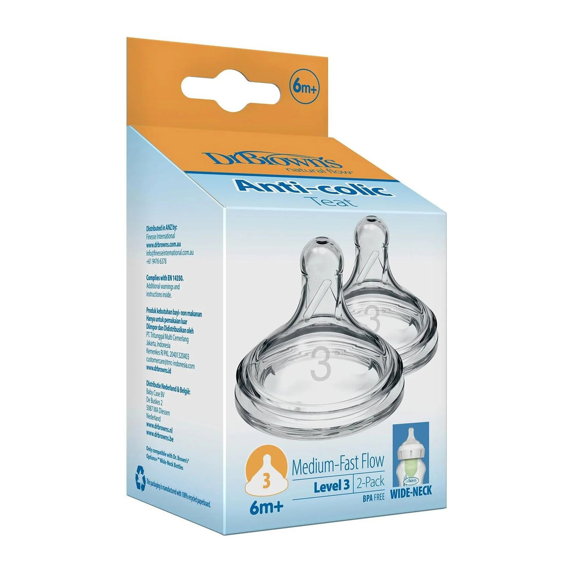 Dr. Brown's Level 3 Wide-Neck Silicone Options+ Nipple 2-Pack 6M+
