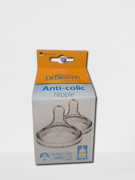 Dr. Brown's Natural Flow Level 2 Wide Neck  Silicone Nipple 2-Pack