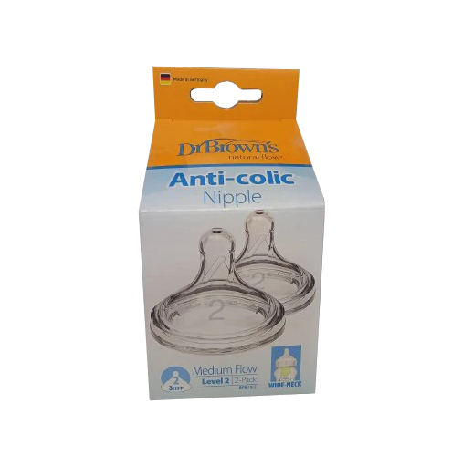 Dr. Brown's Natural Flow Level 2 Wide Neck  Silicone Nipple 2-Pack - MamaApp