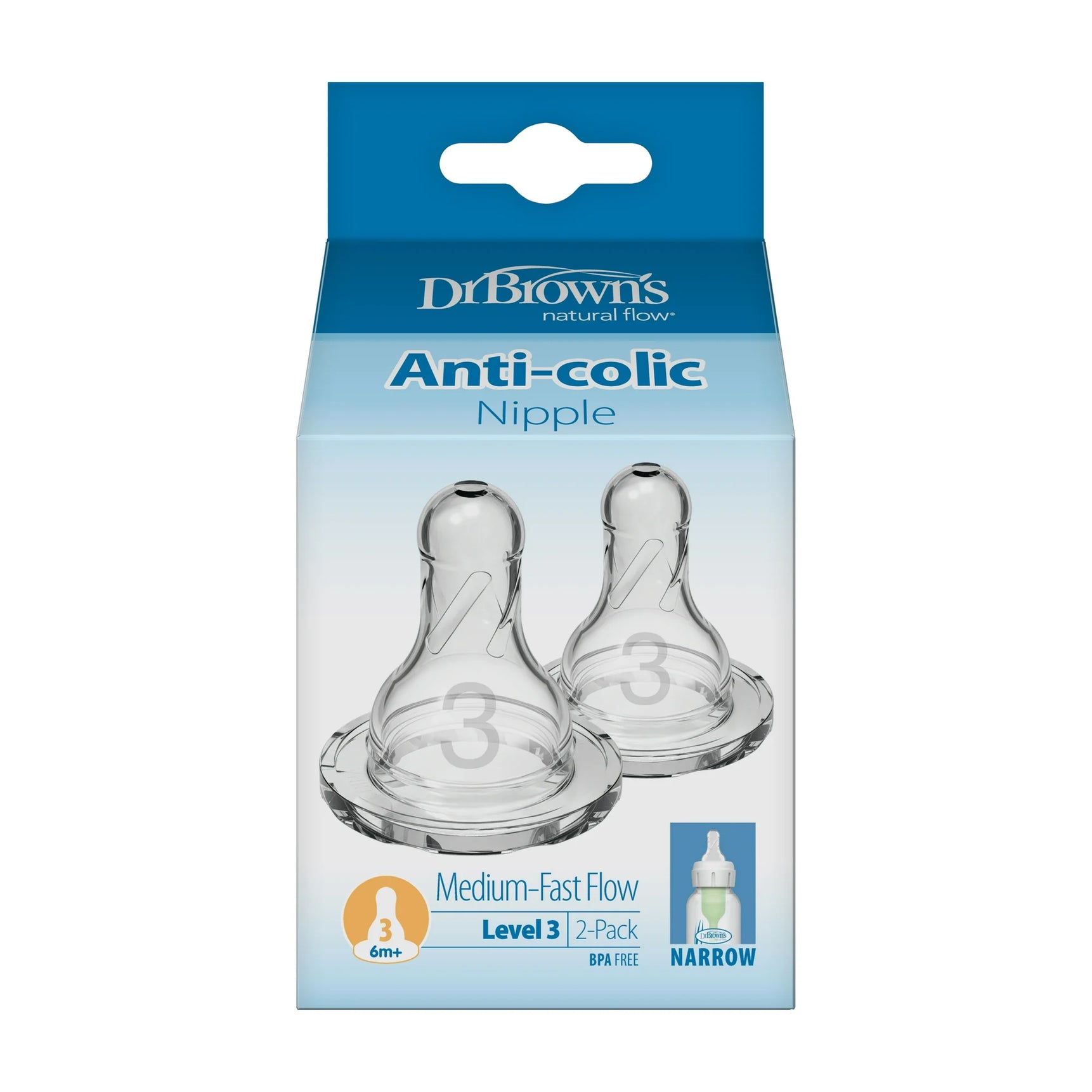 Dr. Brown's Natural Flow Level 3 Narrow Silicone Nipple - MamaApp