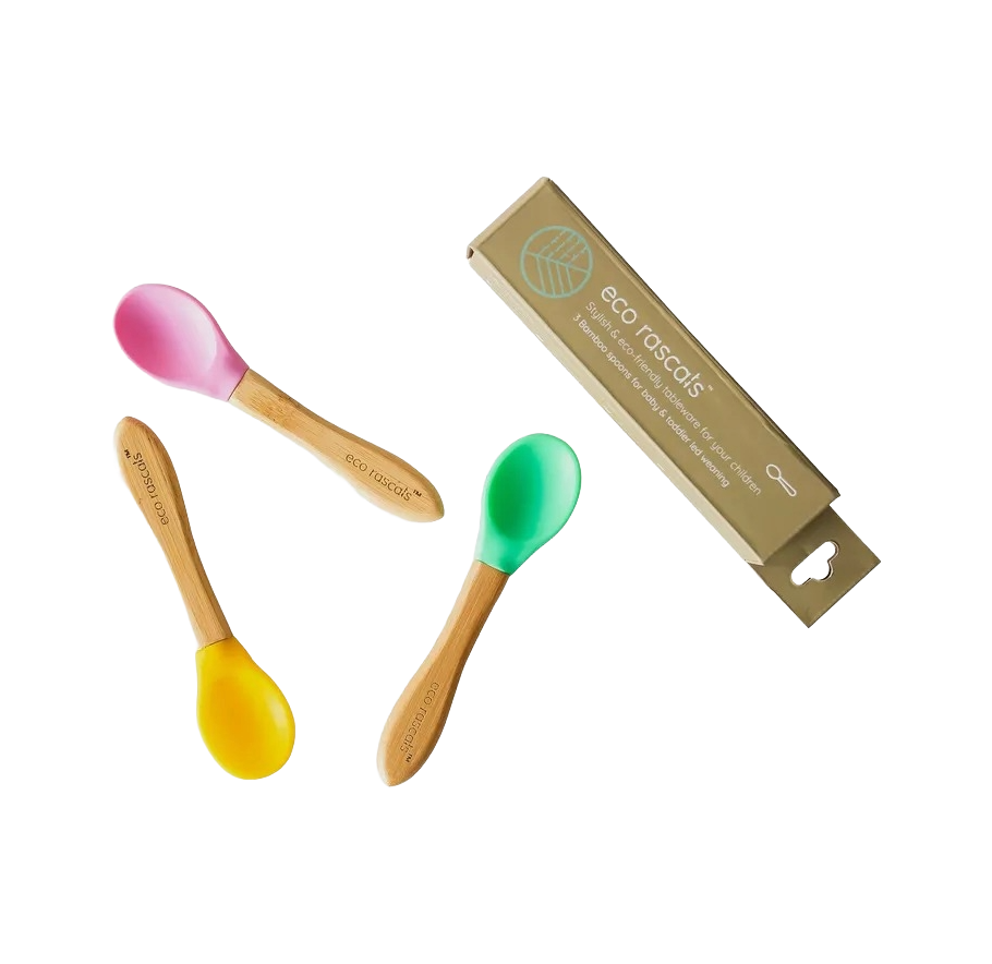 Eco Rascals Bambo and Silicone Spoon Set - Pink Green Yellow - MamaApp Qatar