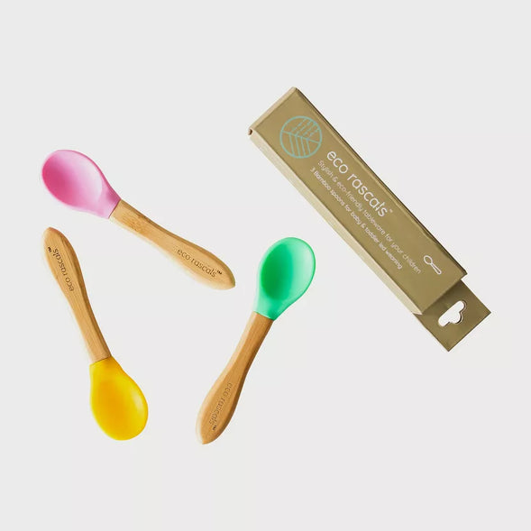  إيكو راسكالز مجموعة ملاعق من الخيزران والسيليكون - وردي وأخضر وأصفر