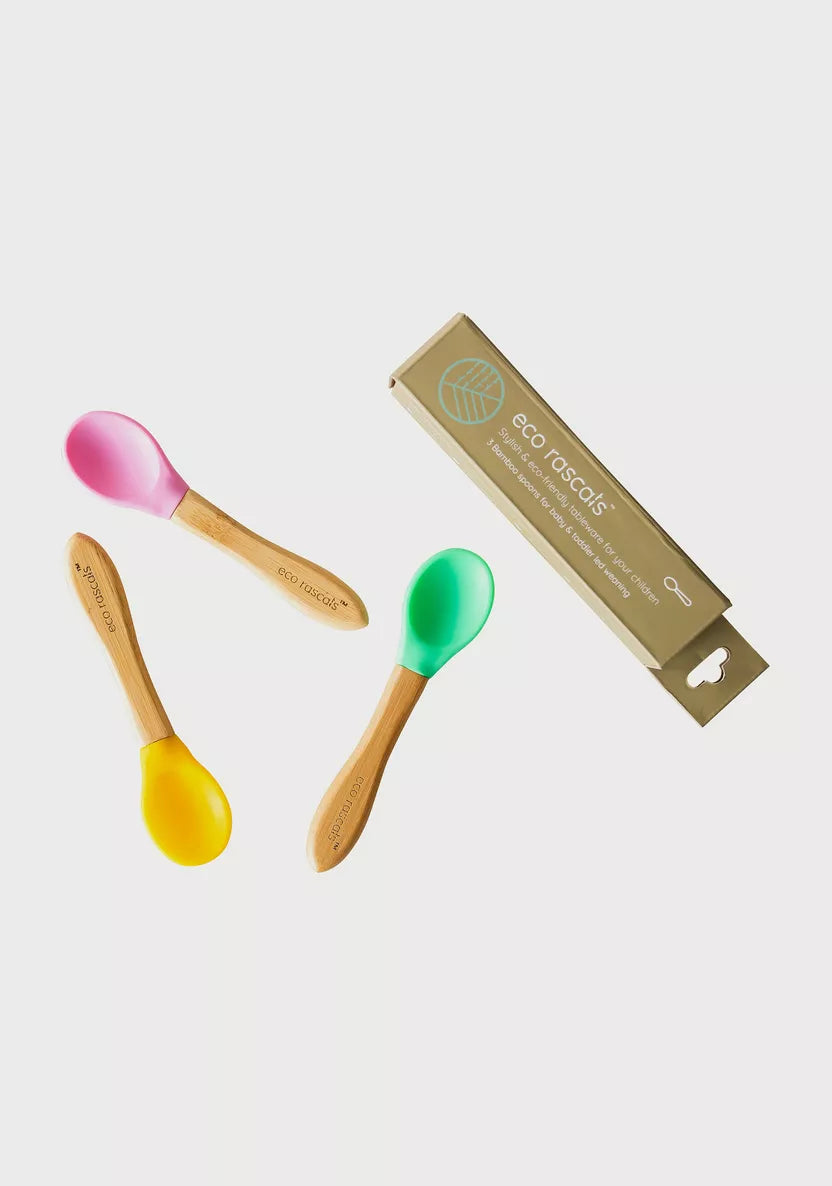 Eco Rascals Bambo and Silicone Spoon Set - Pink Green Yellow