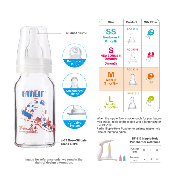 Farlin Heat Resistant A-33 Glass Feeding Bottle – 120ml