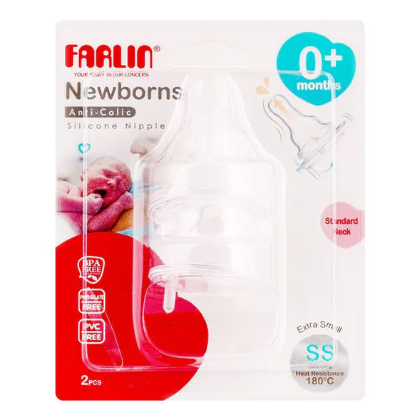 Farlin Newborns Anti-Colic Silicone Nipple – Standard Neck (2pcs)