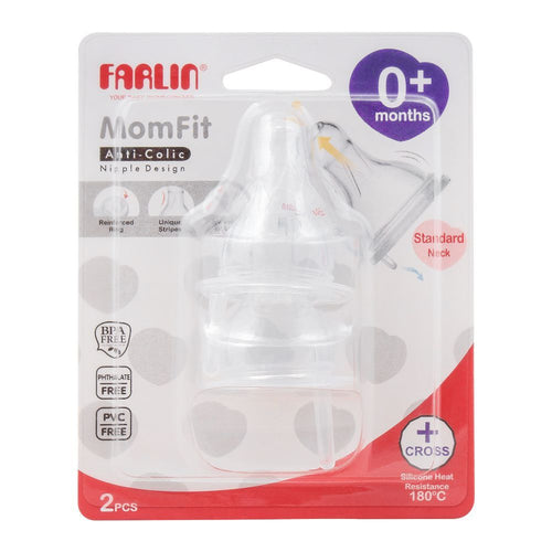 Farlin MomFit Anti-Colic Silicone Nipple – Standard Neck (2pcs)