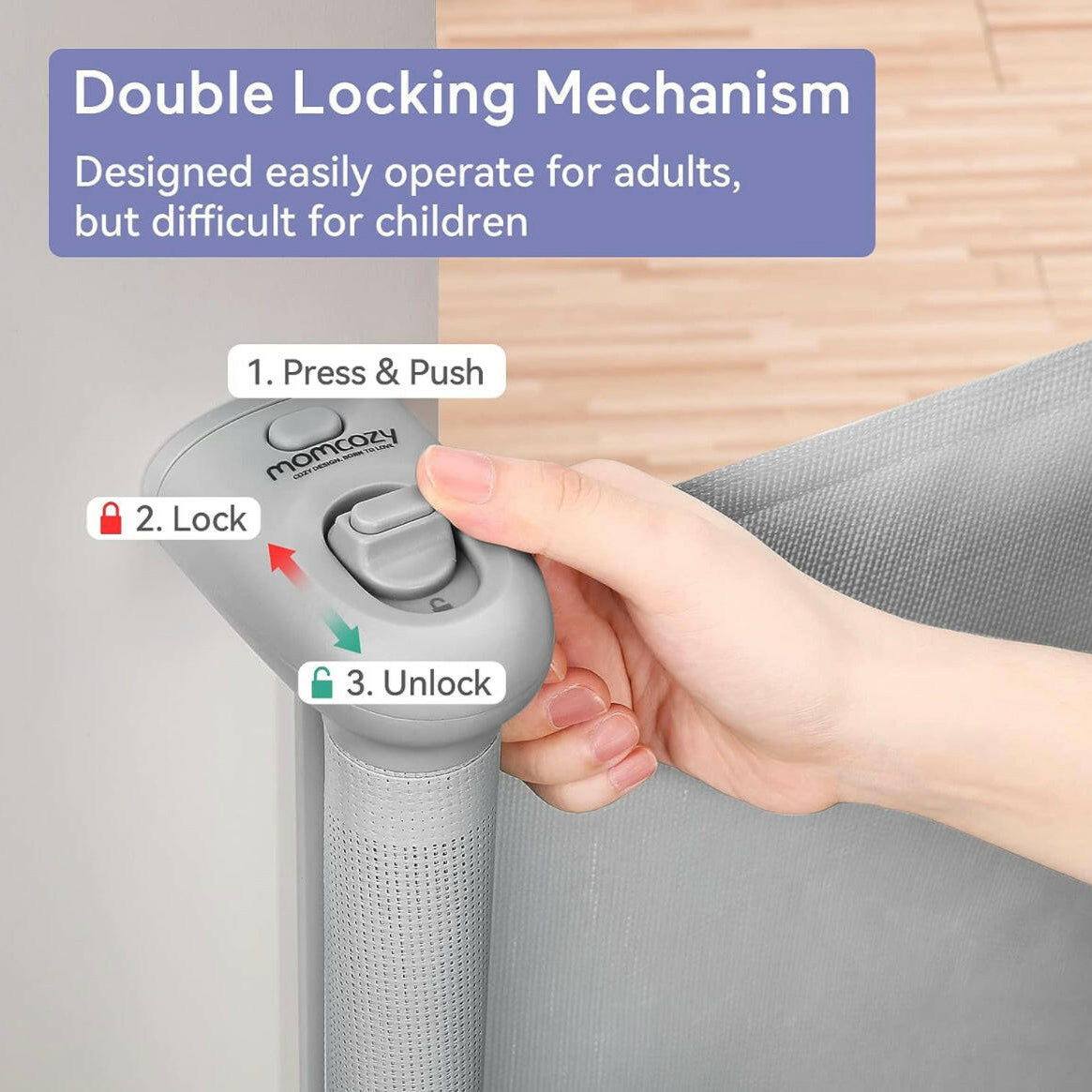 Momcozy Retractable Baby Gate 140cm-Grey