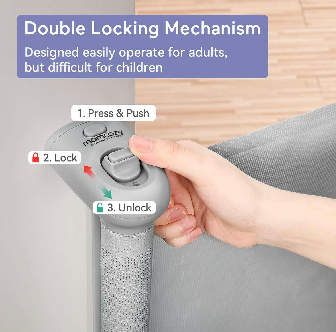 Momcozy Retractable Baby Gate 140cm-Grey