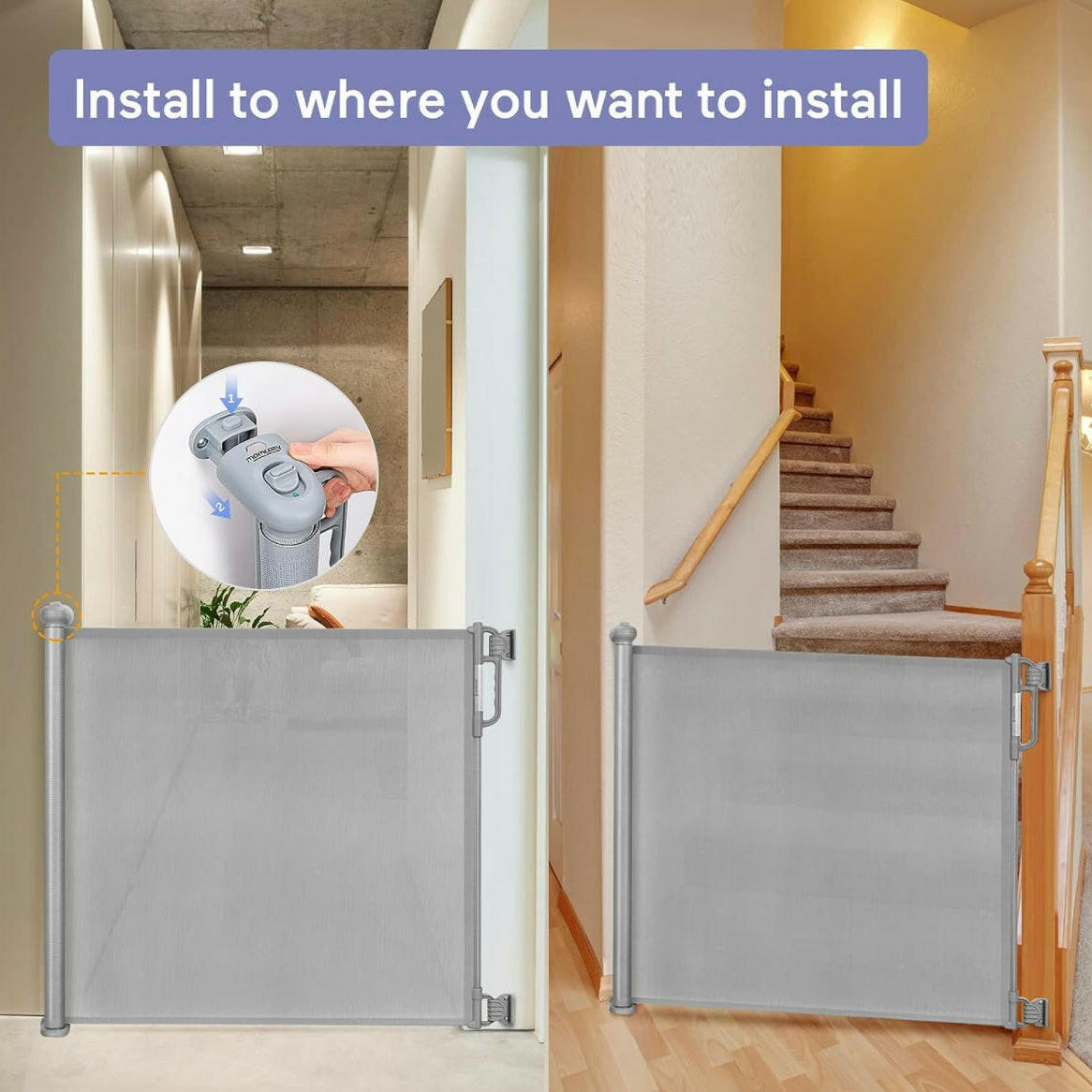 Momcozy Retractable Baby Gate 140cm-Grey