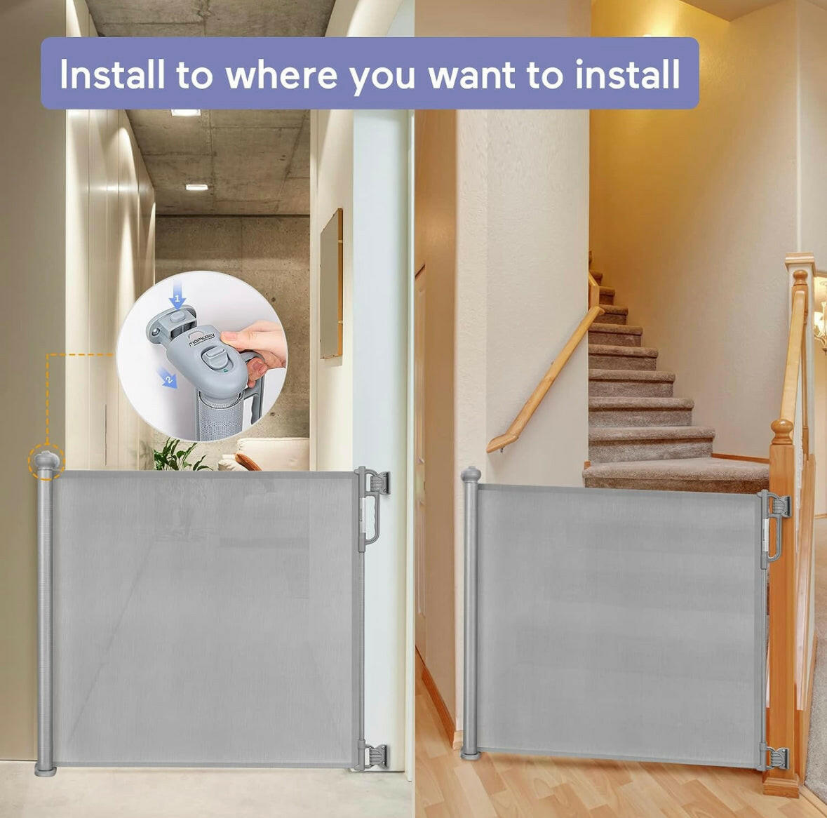 Momcozy Retractable Baby Gate 140cm-Grey