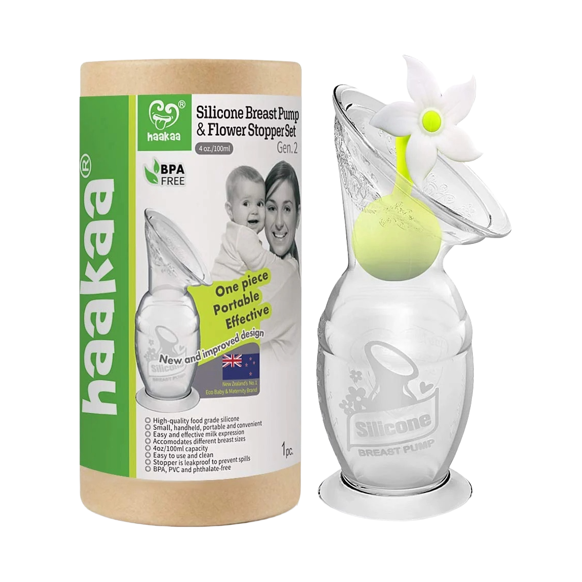Haakaa 150ml Silicone Breast Pump & Flower Stopper Set - MamaApp