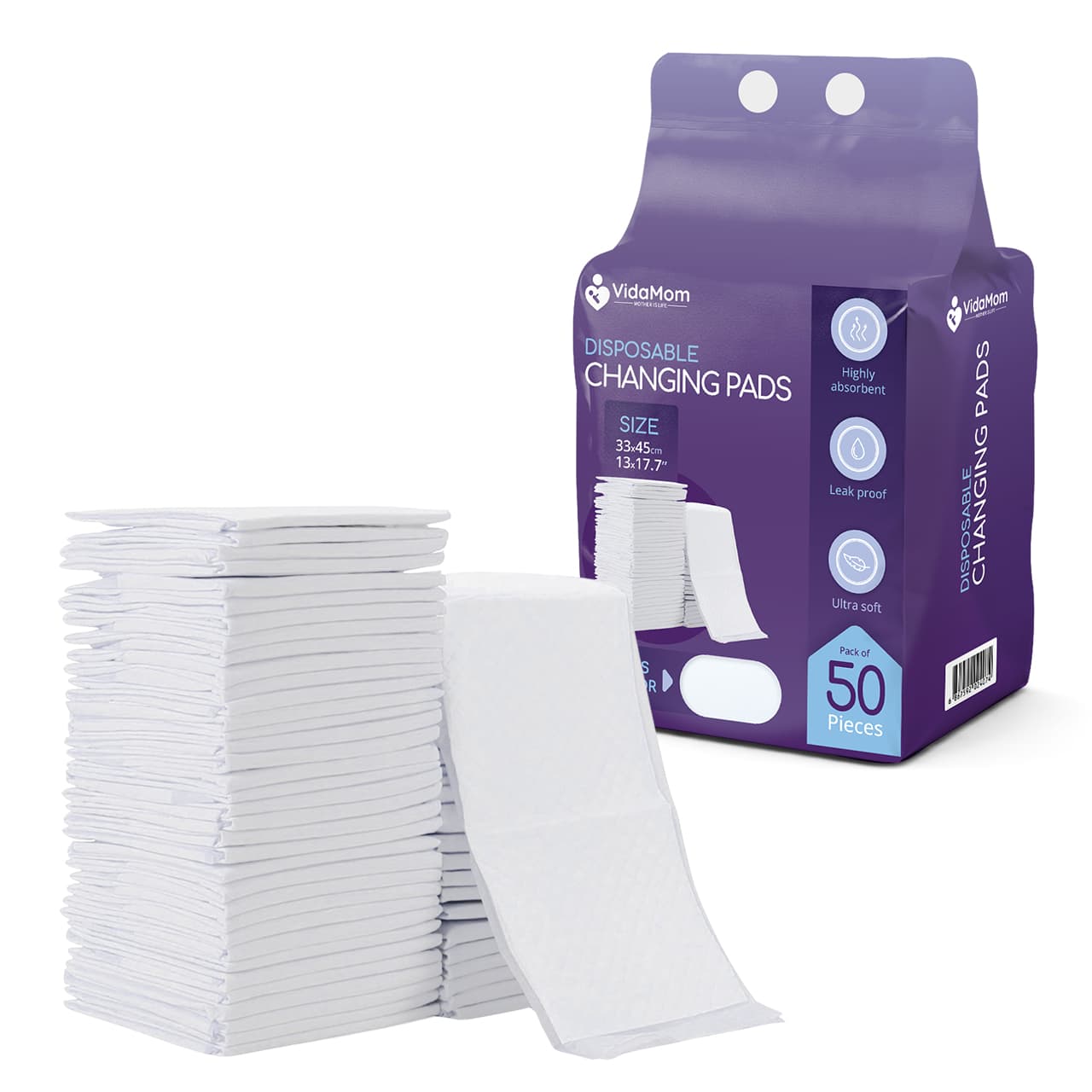VidaMom white disposable diaper changing mats 45x60 cm 50 pieces
