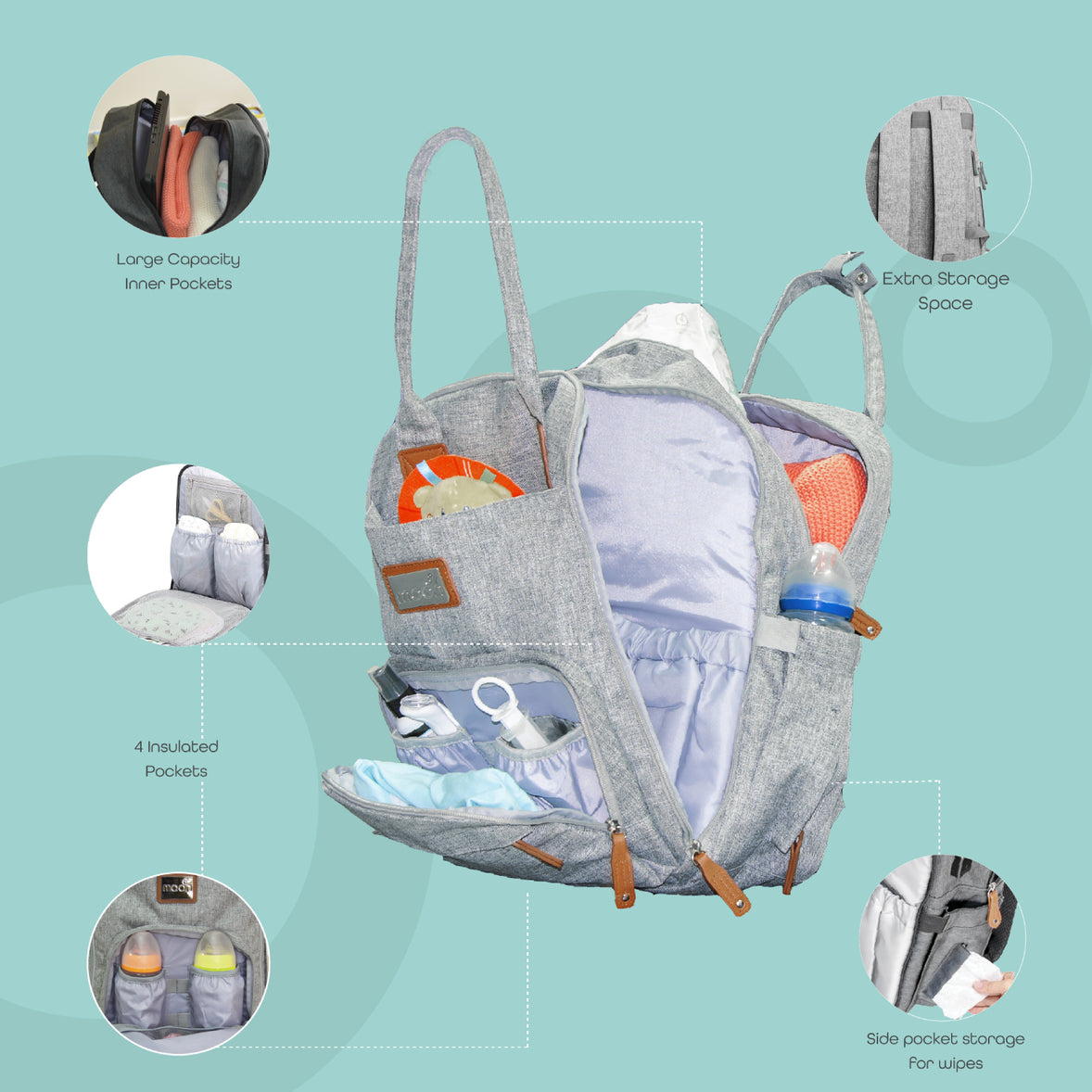 MOON KaryMe – Backpack Diaper Bag – Light Grey